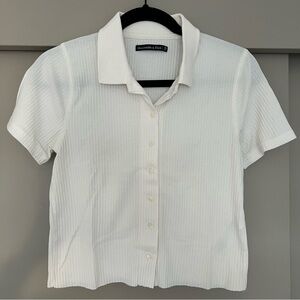 Abercrombie & Fitch Ribbed Short Sleeve Button-Up Top